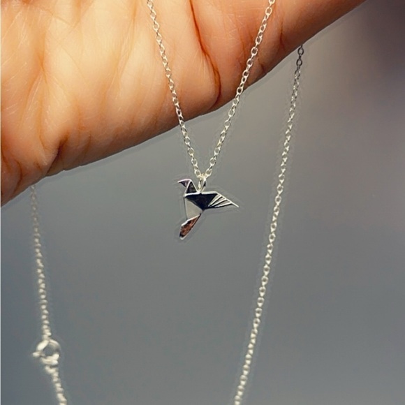 Sterling Silver Origami Crane Necklace: Bird of Happiness  Sterling Silver Origami Bird Necklace